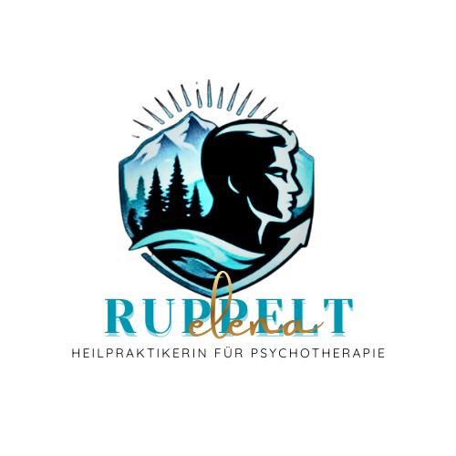 Logo von Elena Ruppelt, Heilpraktikerin für Psychotherapie, mit Berg- und Waldmotiven.
